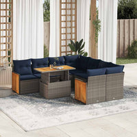 vidaXL Set Divano da Giardino 9pz con Cuscini Grigio Polyrattan Acacia