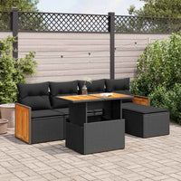 vidaXL Set Divano da Giardino 6 pz con Cuscini Nero Polyrattan Acacia