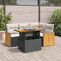Set Divani da Giardino 5 pz con Cuscini Nero Polyrattan Acacia