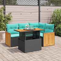 Set Divani da Giardino 5 pz con Cuscini Nero Polyrattan Acacia 3327704
