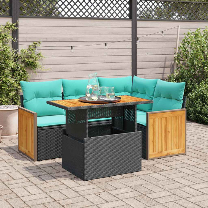 Set Divani da Giardino 5 pz con Cuscini Nero Polyrattan Acacia 3327704