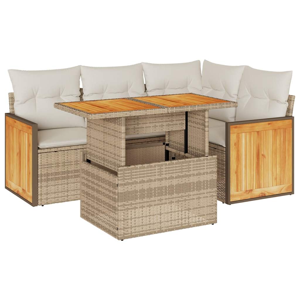 vidaXL Set Divano da Giardino 5 pz con Cuscini Beige Polyrattan Acacia