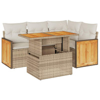 vidaXL Set Divano da Giardino 5 pz con Cuscini Beige Polyrattan Acacia