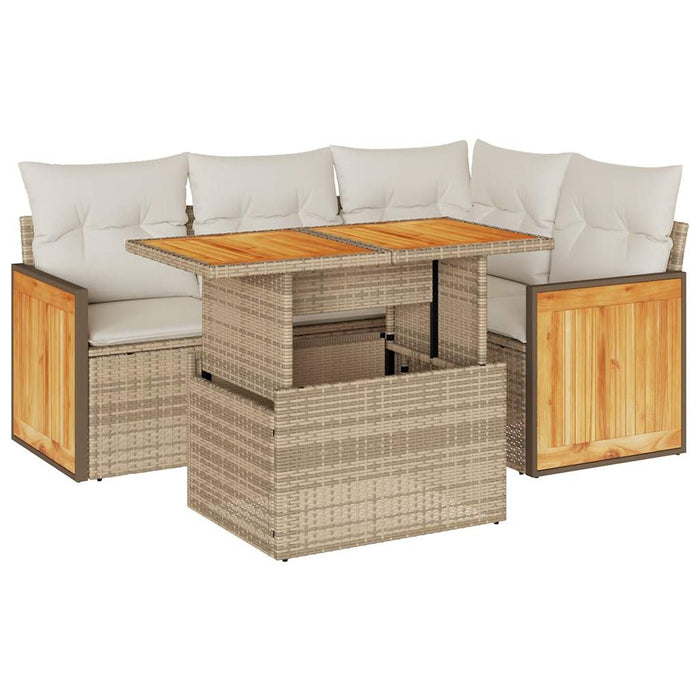 vidaXL Set Divano da Giardino 5 pz con Cuscini Beige Polyrattan Acacia