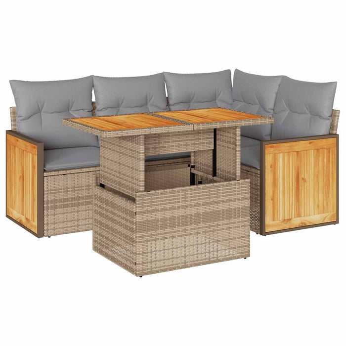 vidaXL Set Divano da Giardino 5 pz con Cuscini Beige Polyrattan Acacia