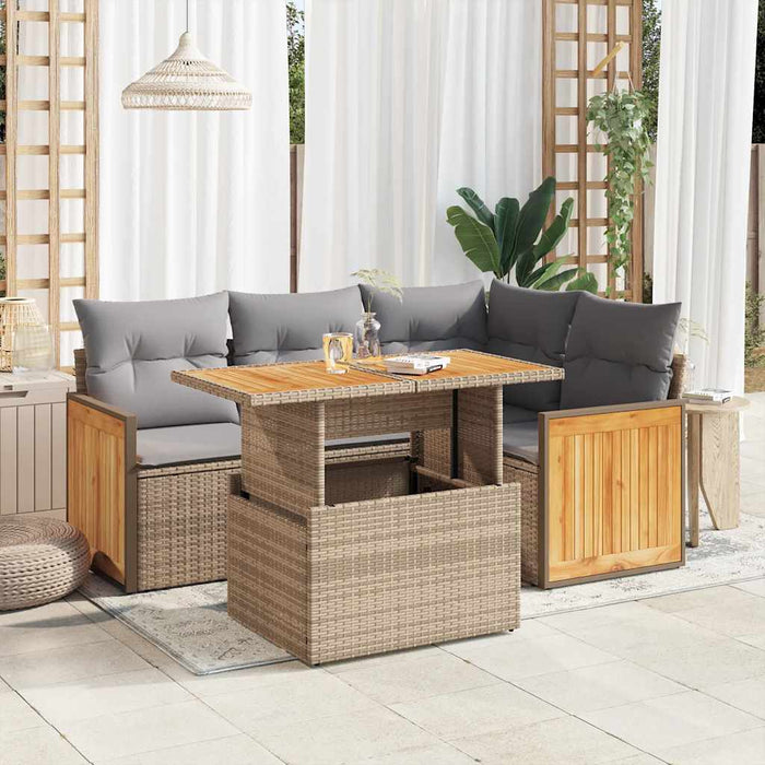 vidaXL Set Divano da Giardino 5 pz con Cuscini Beige Polyrattan Acacia