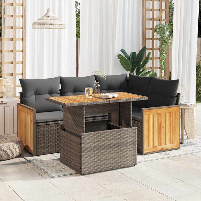 vidaXL Set Divano Giardino 5 pz con Cuscini Grigio Polyrattan Acacia