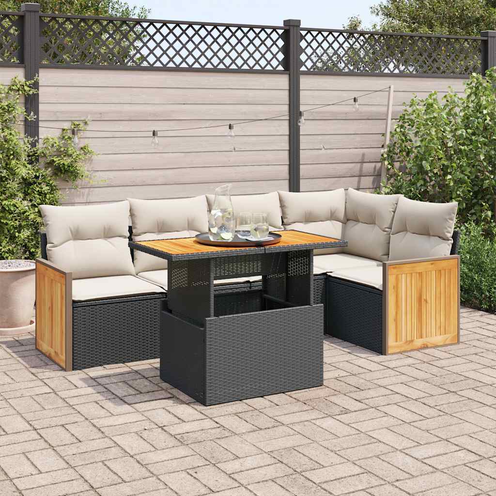 vidaXL Set Divano da Giardino 6 pz con Cuscini Nero Polyrattan Acacia