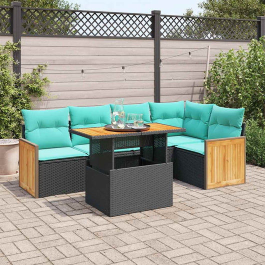Set Divano da Giardino 6 pz con Cuscini Nero Polyrattan Acacia 3327711
