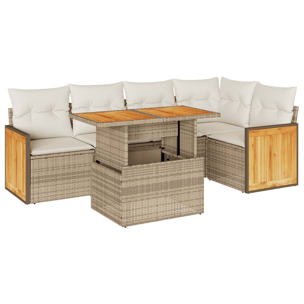 vidaXL Set Divano da Giardino 6 pz con Cuscini Beige Polyrattan Acacia