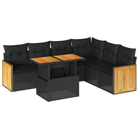 Set Divani da Giardino con Cuscini 7pz Nero Polyrattan Acacia 3327716