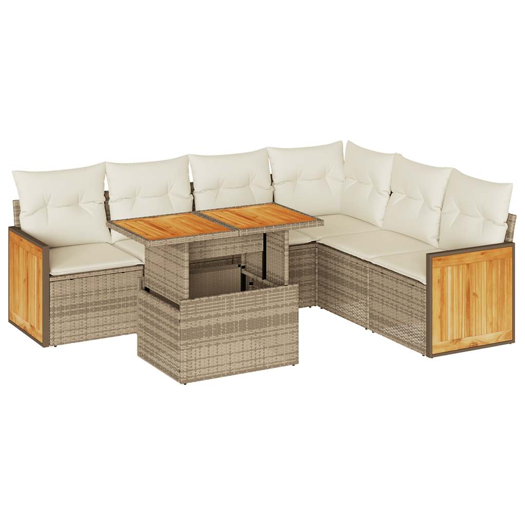 vidaXL Set Divani da Giardino 7 pz con Cuscini Beige Polyrattan Acacia