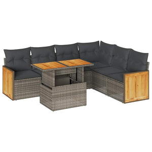 Set Divani da Giardino 7pz con Cuscini Grigio Polyrattan Acacia
