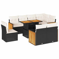 vidaXL Set Divani da Giardino 9 pz con Cuscini Nero Polyrattan Acacia