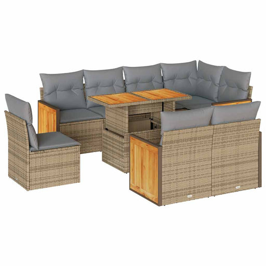 vidaXL Set Divano da Giardino 9 pz con Cuscini Beige Polyrattan Acacia