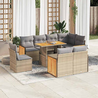 vidaXL Set Divano da Giardino 9 pz con Cuscini Beige Polyrattan Acacia
