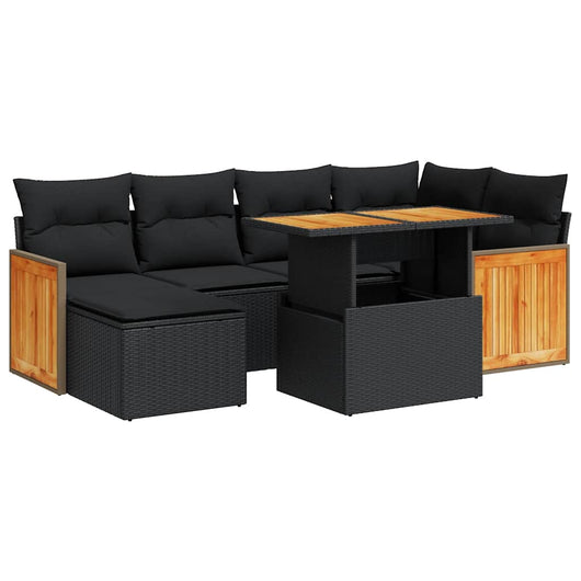 vidaXL Set Divani da Giardino con Cuscini 7pz Nero Polyrattan Acacia