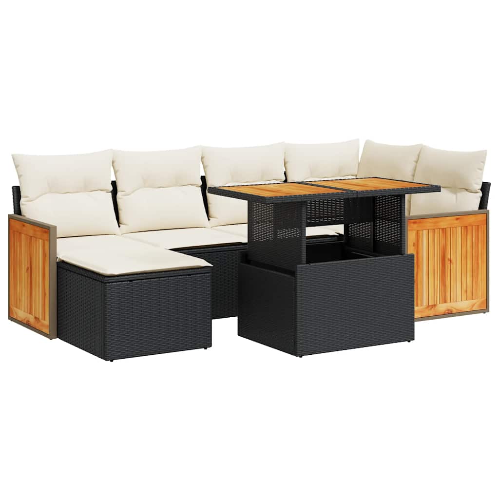 vidaXL Set Divani da Giardino con Cuscini 7pz Nero Polyrattan Acacia