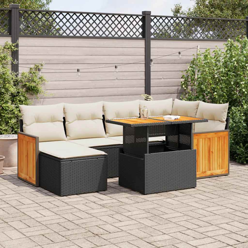vidaXL Set Divani da Giardino con Cuscini 7pz Nero Polyrattan Acacia