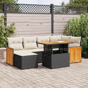 vidaXL Set Divani da Giardino con Cuscini 7pz Nero Polyrattan Acacia