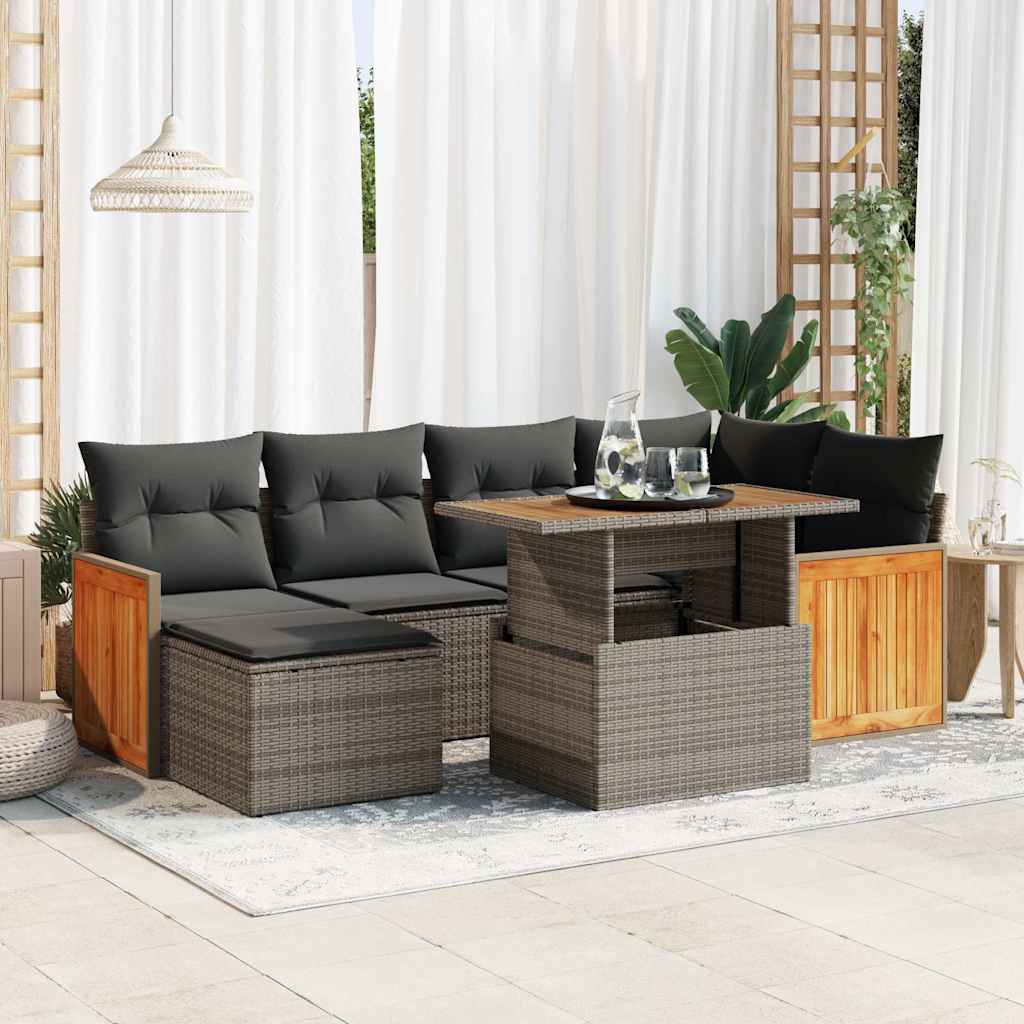 Set Divani da Giardino 7pz con Cuscini Grigio Polyrattan Acacia 3327735
