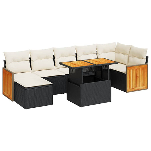 vidaXL Set Divani da Giardino con Cuscini 8 pz Nero Polyrattan Acacia