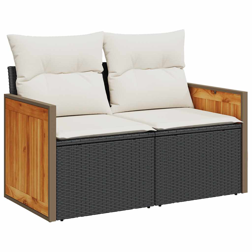 vidaXL Set Divani da Giardino con Cuscini 8 pz Nero Polyrattan Acacia