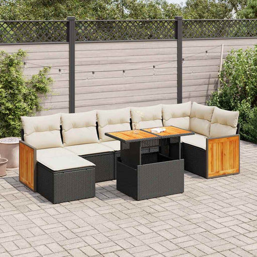 vidaXL Set Divani da Giardino con Cuscini 8 pz Nero Polyrattan Acacia