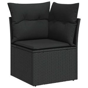 Set Divani da Giardino 9 pz con Cuscini Nero Polyrattan Acacia 3327744