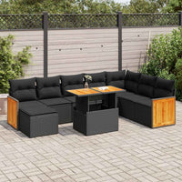 Set Divani da Giardino 9 pz con Cuscini Nero Polyrattan Acacia 3327744