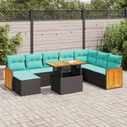 Set Divani da Giardino 11 pz con Cuscini Polyrattan Acacia Nero 3327746