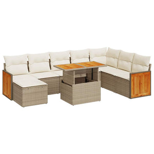 Set Divano da Giardino 9 pz con Cuscini Beige Polyrattan Acacia 3327747