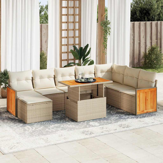 vidaXL Set Divano da Giardino 9 pz con Cuscini Beige Polyrattan Acacia