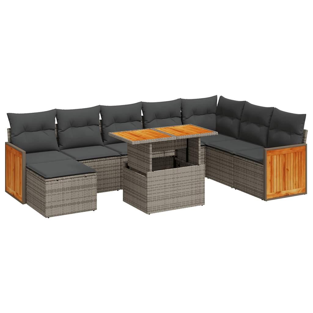 Set Divano da Giardino 9pz con Cuscini Grigio Polyrattan Acacia 3327749