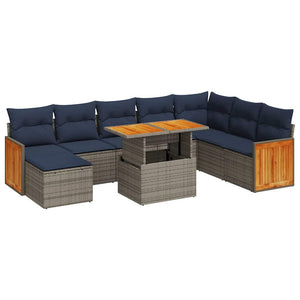 vidaXL Set Divani Giardino 11 pz con Cuscini Polyrattan Acacia Grigio