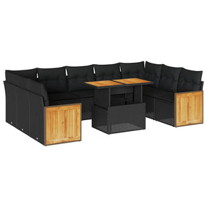 vidaXL Set Divani Giardino 10pz con Cuscini Nero in Polyrattan Acacia