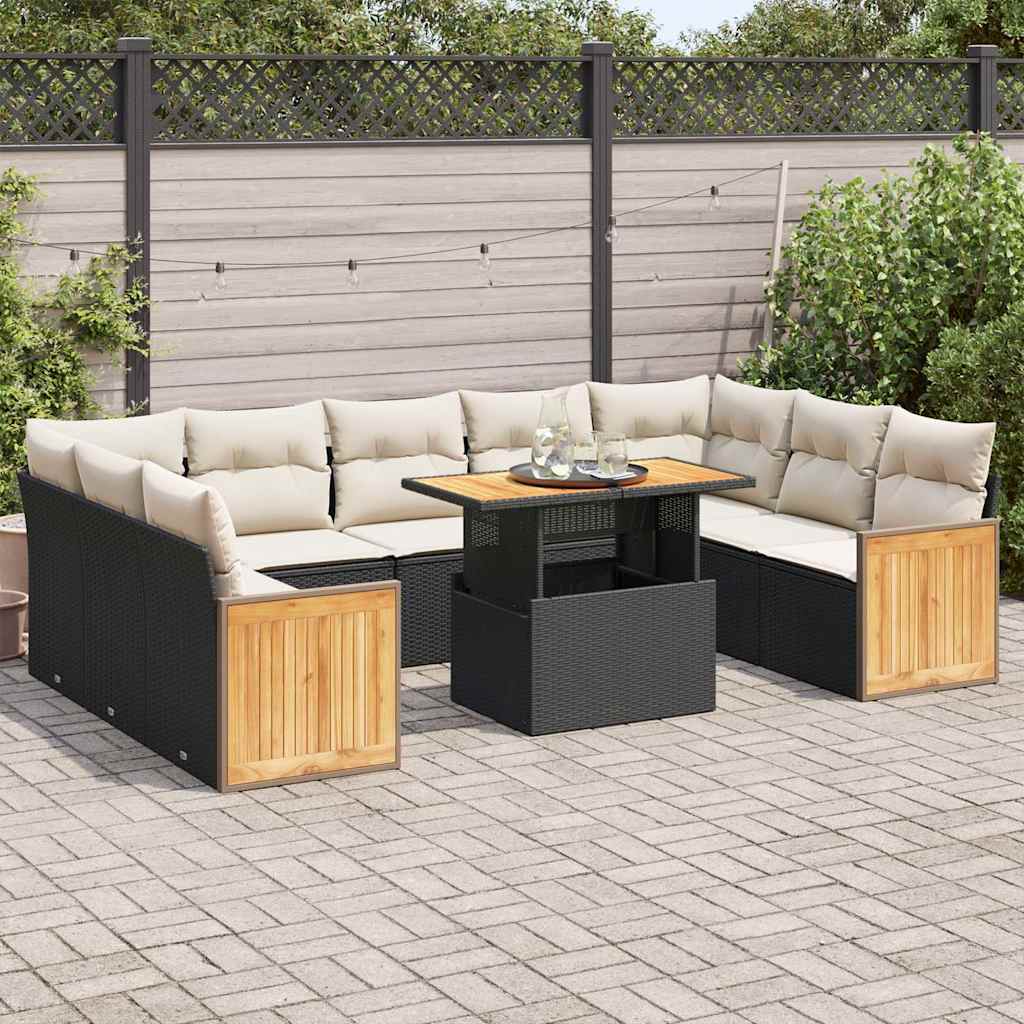vidaXL Set Divani Giardino 10pz con Cuscini Nero in Polyrattan Acacia