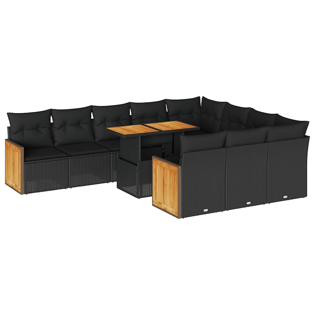vidaXL Set Divani da Giardino 11 pz con Cuscini Polyrattan Acacia Nero