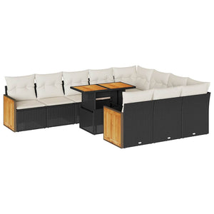 vidaXL Set Divani da Giardino 11 pz con Cuscini Polyrattan Acacia Nero