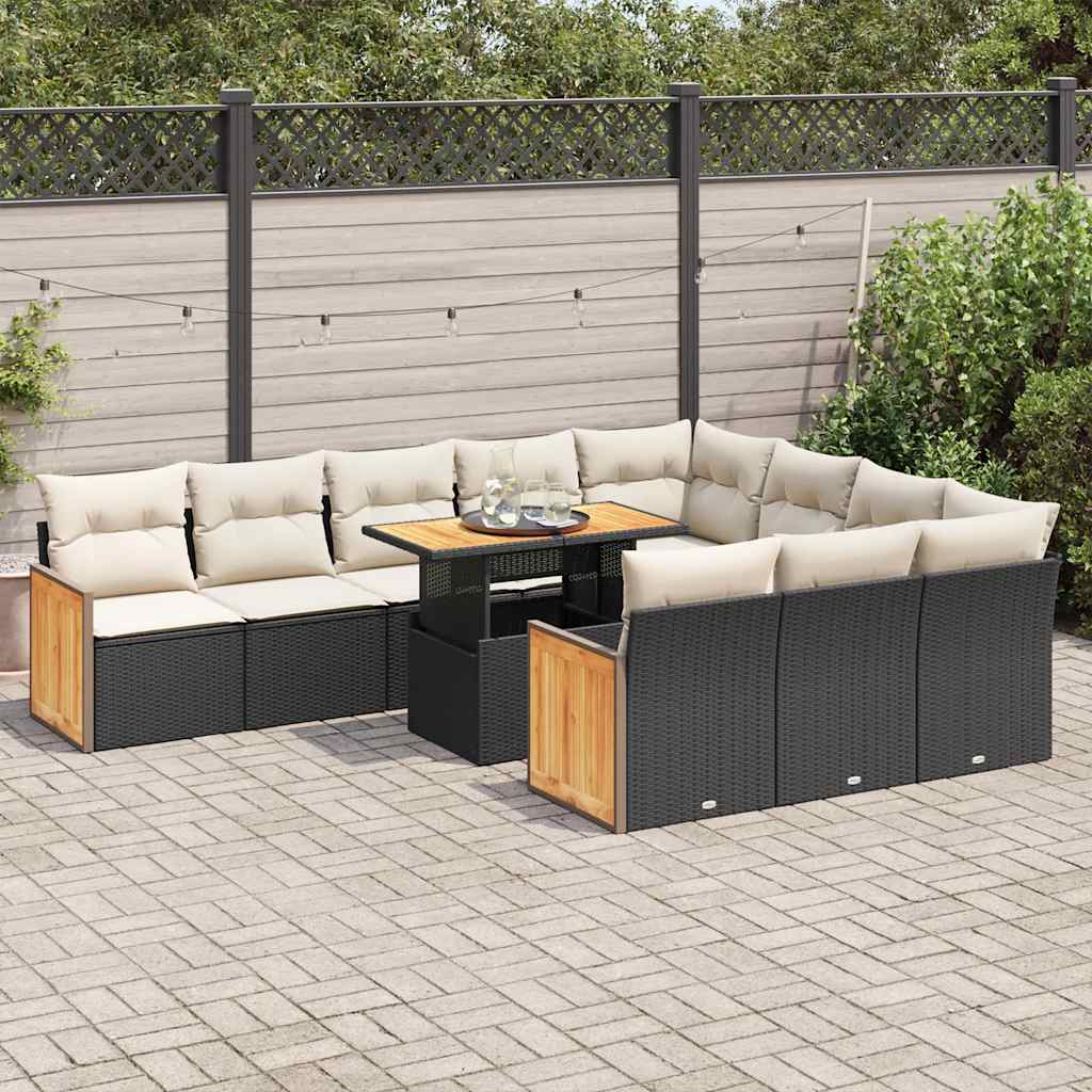 vidaXL Set Divani da Giardino 11 pz con Cuscini Polyrattan Acacia Nero