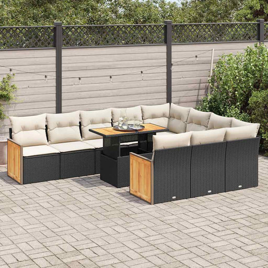 vidaXL Set Divani da Giardino 11 pz con Cuscini Polyrattan Acacia Nero