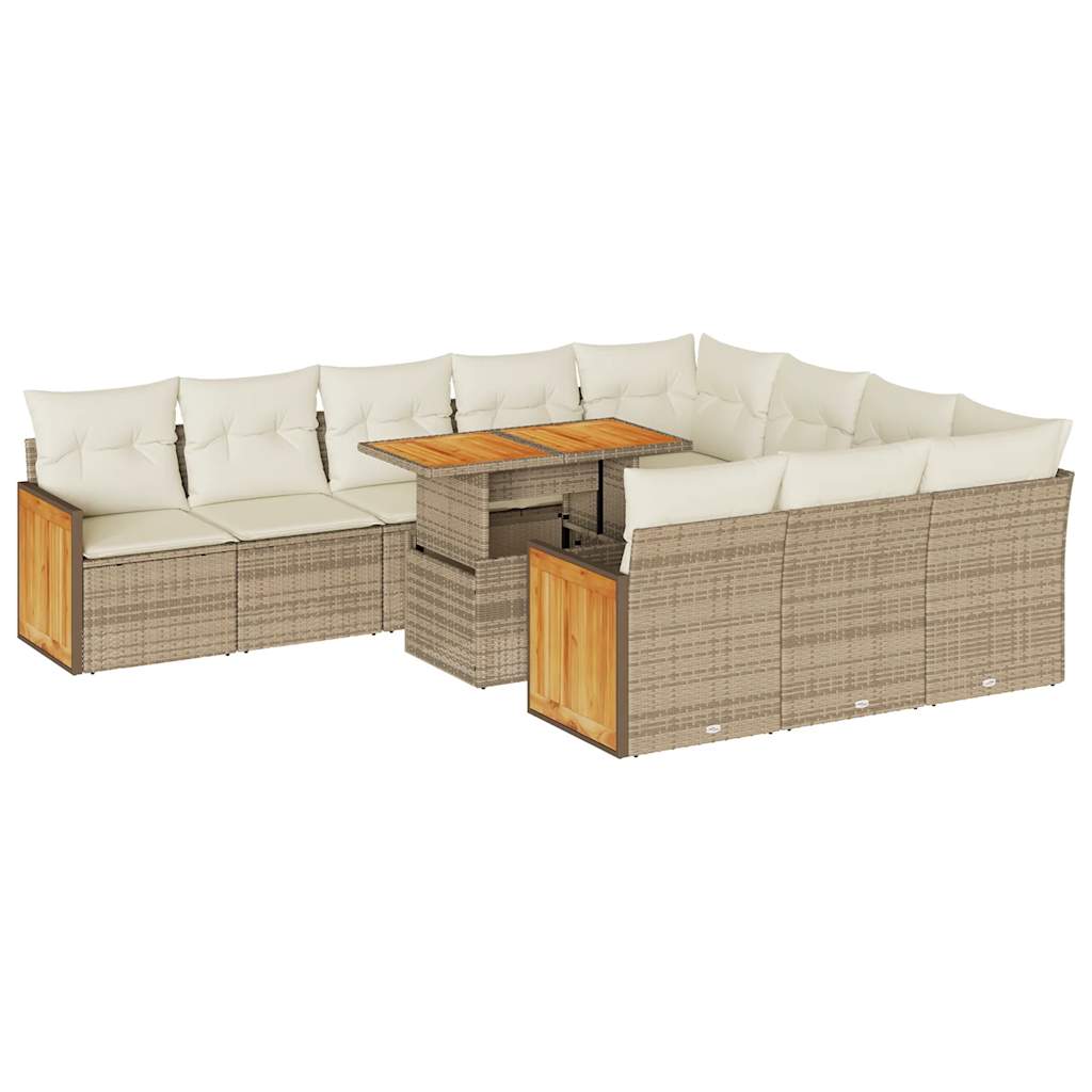 Set Divani da Giardino 11pz con Cuscini Beige Acacia Polyrattan 3327761