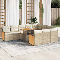Set Divani da Giardino 11pz con Cuscini Beige Acacia Polyrattan 3327761