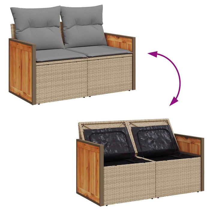 Set Divani da Giardino 11pz con Cuscini Beige Acacia Polyrattan