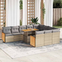 Set Divani da Giardino 11pz con Cuscini Beige Acacia Polyrattan