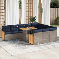 vidaXL Set Divani Giardino 11 pz con Cuscini Polyrattan Acacia Grigio