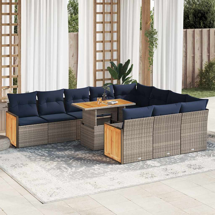 vidaXL Set Divani Giardino 11 pz con Cuscini Polyrattan Acacia Grigio