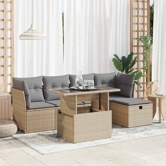 Set Divano da Giardino 6 pz con Cuscini Beige in Polyrattan