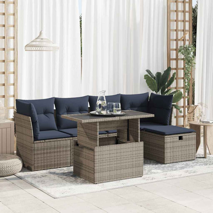 vidaXL Set Divano da Giardino 6pz con Cuscini Grigio Polyrattan Acacia