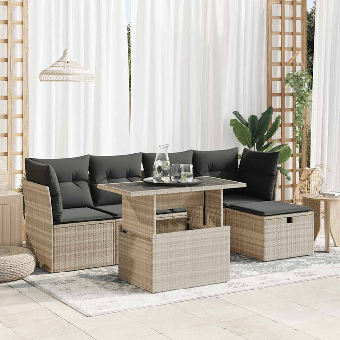 vidaXL Set Divano da Giardino 6pz con Cuscini Grigio Chiaro Polyrattan